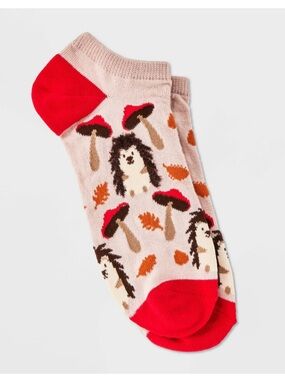 Cozy Hedgehog & Mushroom Socks - Pink with Red Accents